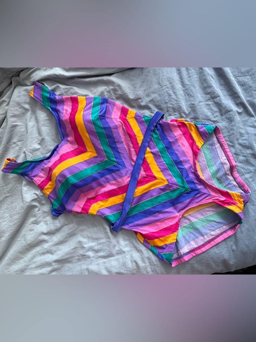 VTG 80’s Colorful Chevron Stripe One-Piece Belted Swimsuit Leotard Photoshoot